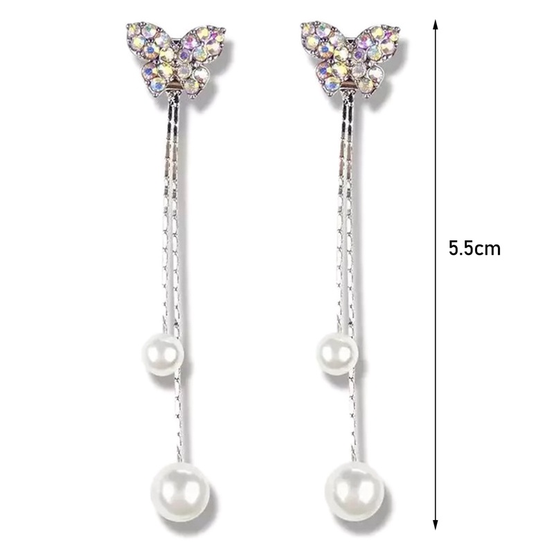 Anting Rumbai Desain Kupu-Kupu Aksen Mutiara Gaya Korea Minimalis Untuk Wanita