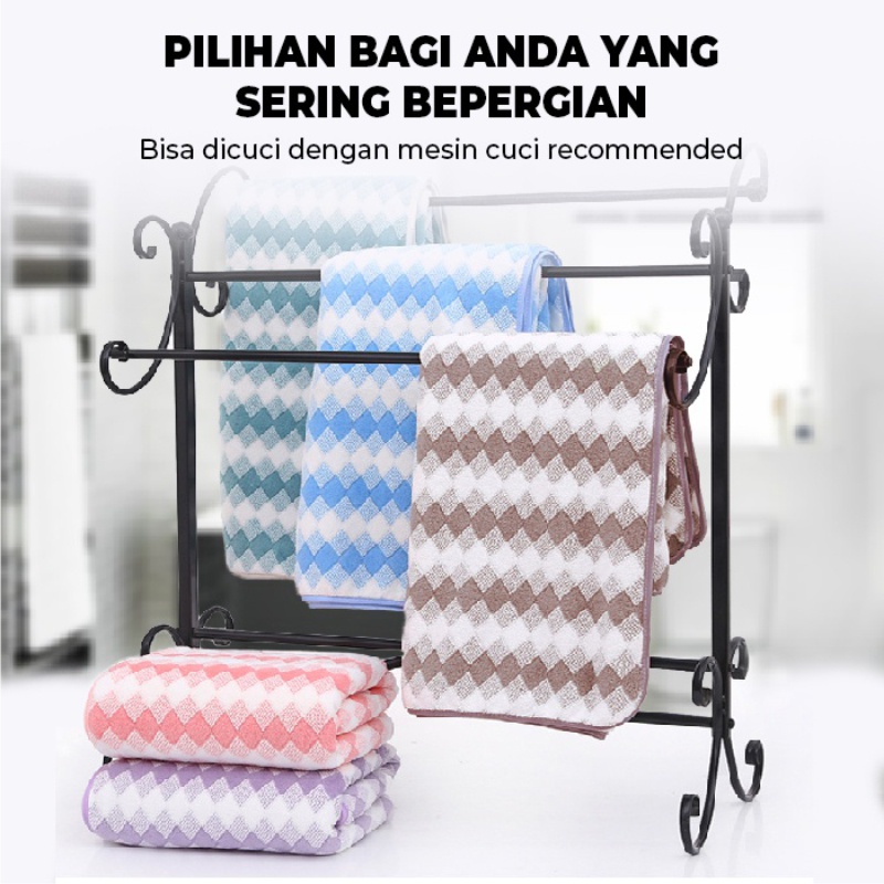 Handuk Mandi Microfiber bulu Handuk Mandi Dewasa Uk 70 x 140 Daya Serap Tinggi dan Lembut Motif BIG Zigzag Worldhome66