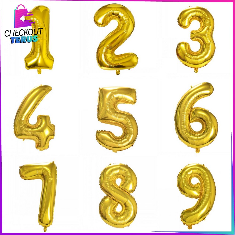 CT C390 Balon Foil Huruf Gold A-Z Balon Foil Angka 0-9 Ballon Foil Abjad Alphabet Angka Polos Baloon Huruf Dan Angka Perlengkapan Ulang Tahun  Balon Foil Gold