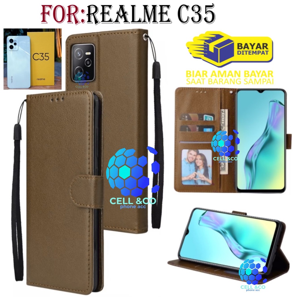 NEW REALME C35 CASE FLIP LEATHER WALLET PREMIUM FLIP CASE BUKA TUTUP KESING HP CASING FLIP CASE WALLET REALME C35 TERBARU