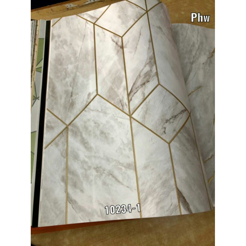 Wallpaper Dinding Korea Motif Visual Kotak Marble 3D Embos Square