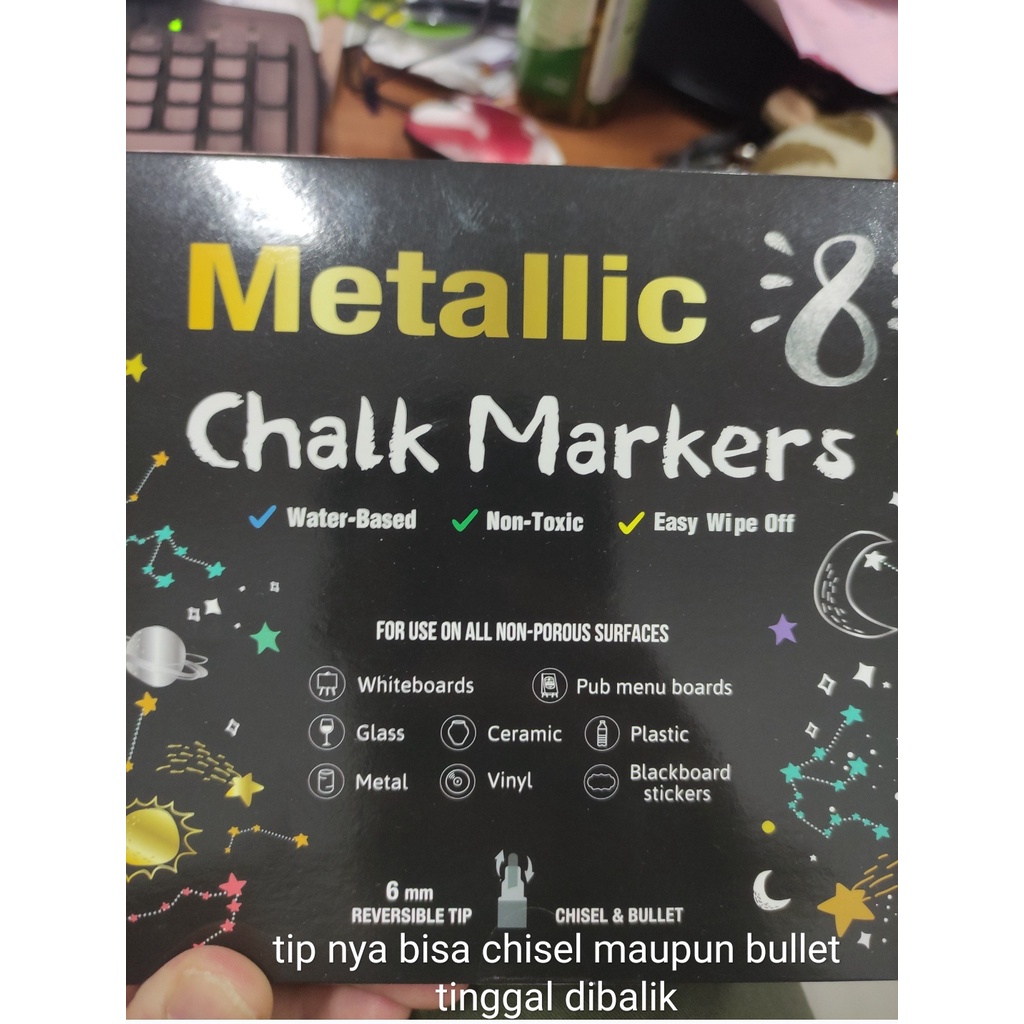 

liquid chalk kapur cair warna metalic set isi 8 magi water base segala permukaan kaligrafi arab