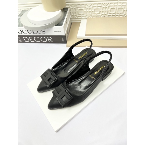 sepatu flat shoes wanita terbaru kekinian pesta LOUISDEAR sepatu flat 2 cm bahan dove tali belakang B78