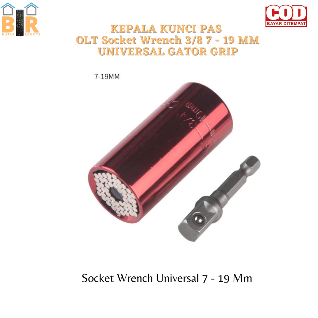 Kepala Kunci Pas BOLT Socket Wrench 3/8 7 - 19mm Universal Gatot Grip