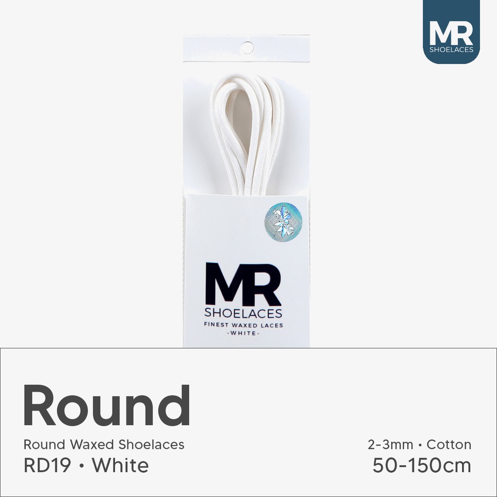 MR Shoelaces RD19 White (Putih) Tali Sepatu Lilin 2-3mm Bulat Round 50cm 60cm 70cm 80cm 90cm 100cm 120cm 150cm (Waxed Laces) - Premium Shoelace