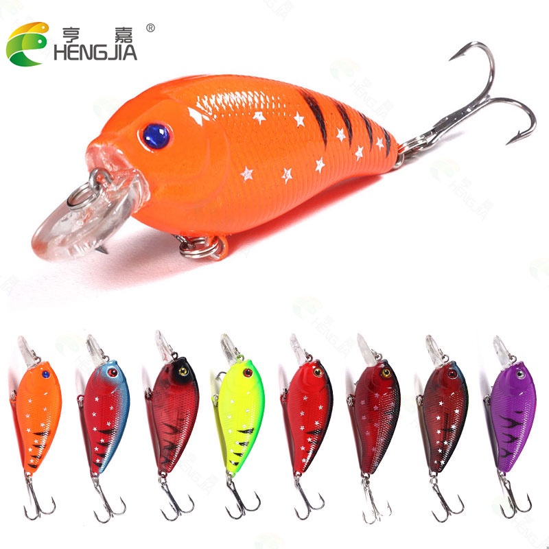 HENGJIA 1PC Crankbait short Lip Fishing Lure Floating Bionic Wobbler Crank Bait Artificial Lure Hard Bait 3D Eyes Minnow Bass Bait