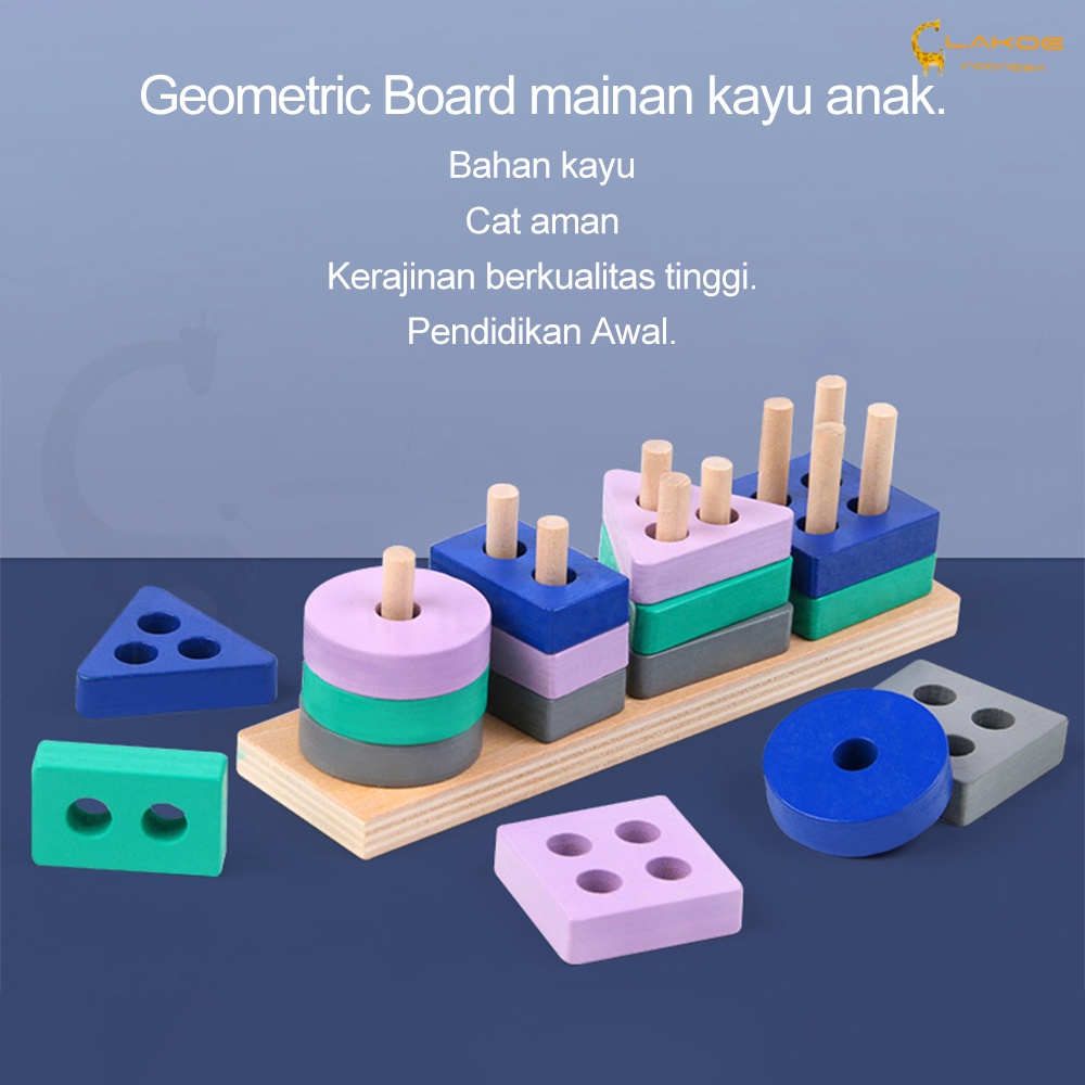 LAKOE Mainan puzzle kayu anak geometric board mainan balita Wooden Toys