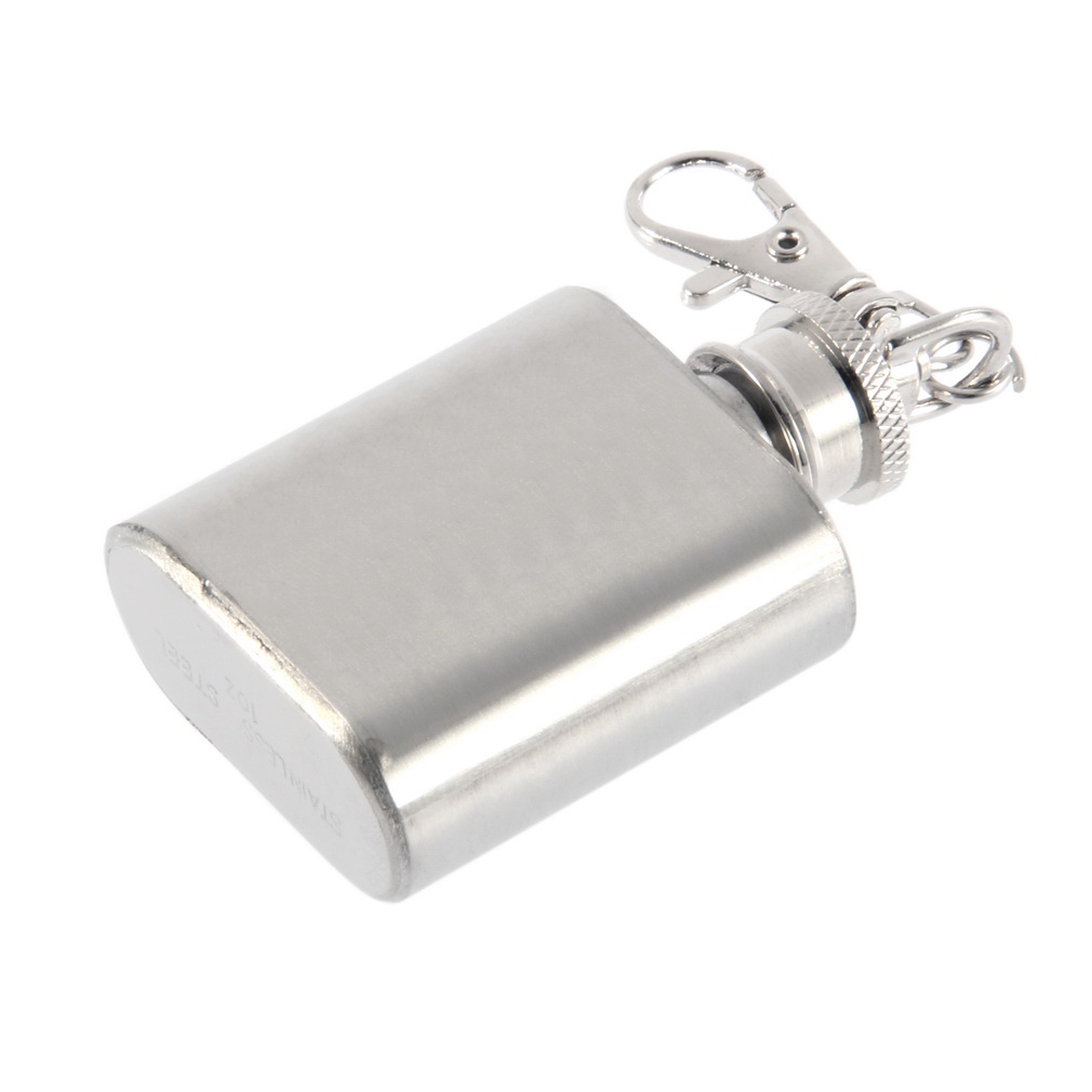 Botol Hip Flask Mini 1oz Bahan Stainless Steel Dengan Gantungan Kunci