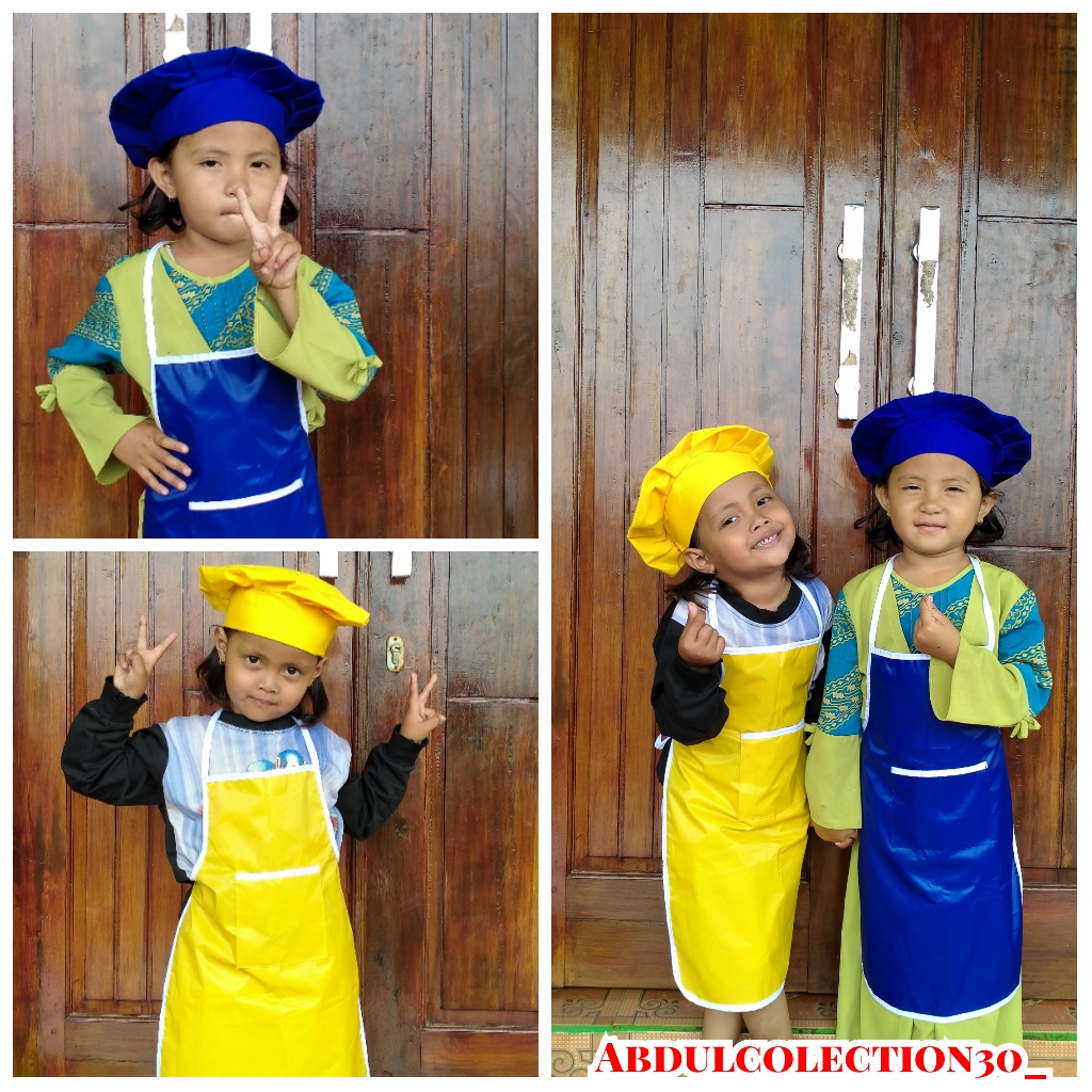 CELEMEK ANAK DAN TOPI KOKI PREMIUM DRILL  SET