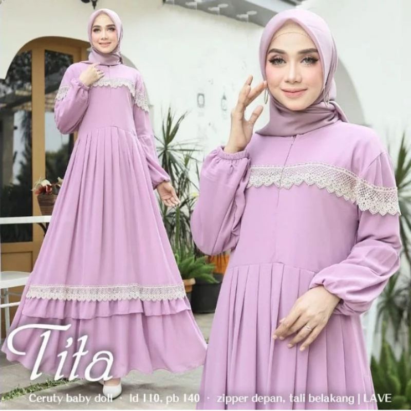 BISA COD Tita Dress Baju Gamis Lebaran Terbaru Fashion Muslim Gamis Kekinian Casual Formal Dress Mus