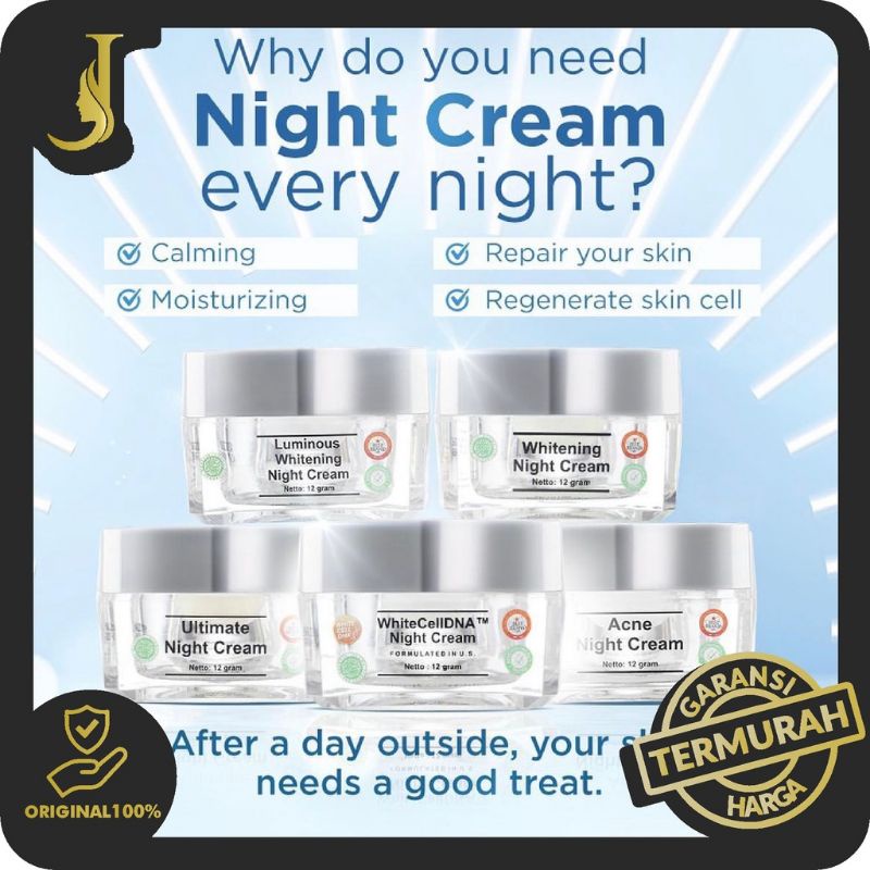 NIGHT CREAM MS GLOW ORIGINAL | WHITE CELL DNA , WHITENING , ACNE ULTIMATE LUMINOUS NIGHT