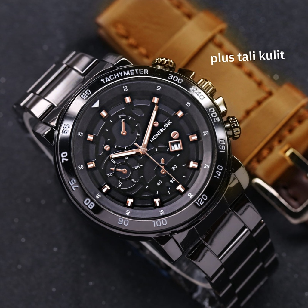 JAM TANGAN PRIA//Jam Tangan Fahsion Montblanc Model Analog Body Oval Rantai Stainless Tanggal On Plu