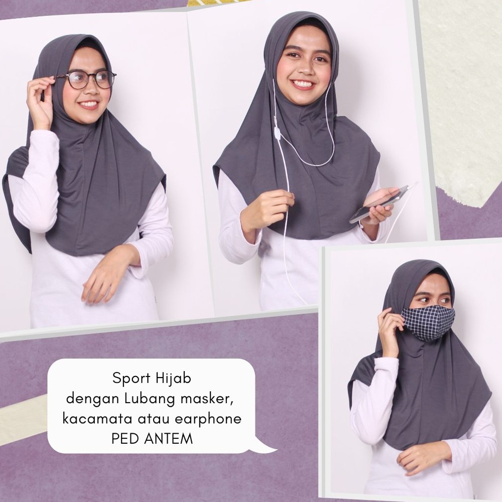 JILBAB SPORT/HIJAB SPORT/BERGO SPORT MENUTUP DADA/JILBAB INSTAN DENGAN LUBANG TELINGA HANNA