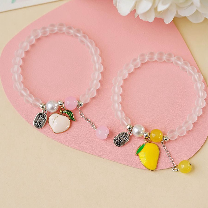 Gelang Tali Elastis Hias Manik-Manik Kristal Buah Warna-Warni Gaya Korea Untuk Wanita