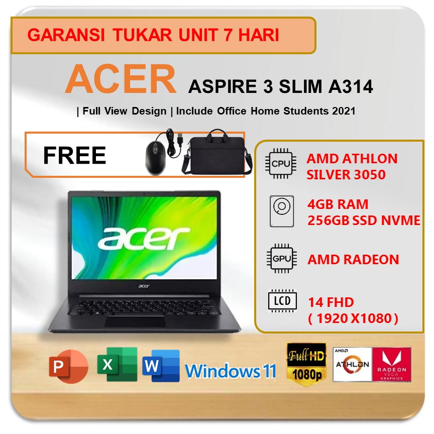 Jual Acer Aspire Slim A Athlon Silver Gb Ssd Vega W Free Ohs Fhd Ips Blk