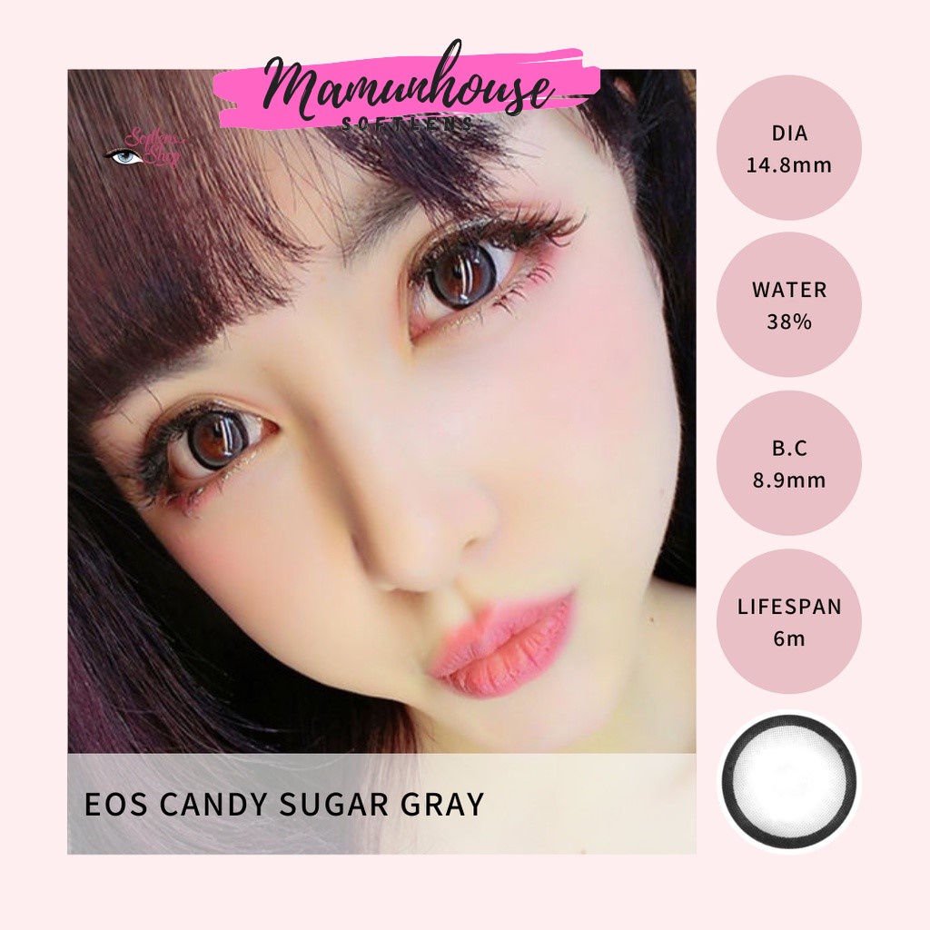 ORIGINAL EOS Sugar Candy Soft Lens Warna Brown Coklat Gray Blue Biru Green Pink Violet Soflens Minu