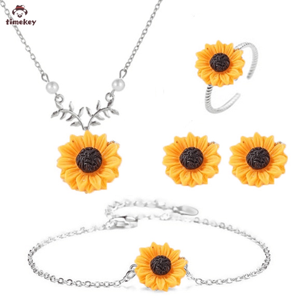 【TK】Fashion Bohemia Sunflower Earrings Necklace Ring Bracelet Set Creative Dangle Jewelry Gift Kit