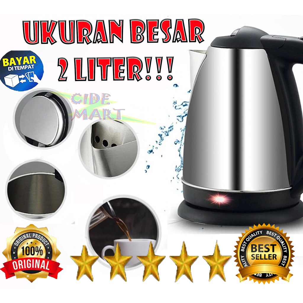 [UKURAN BESAR] TEKO LISTRIK 2 LITER / PEMANAS AIR SERBAGUNA / KETTLE ELECTRIC KAPASITAS 2L