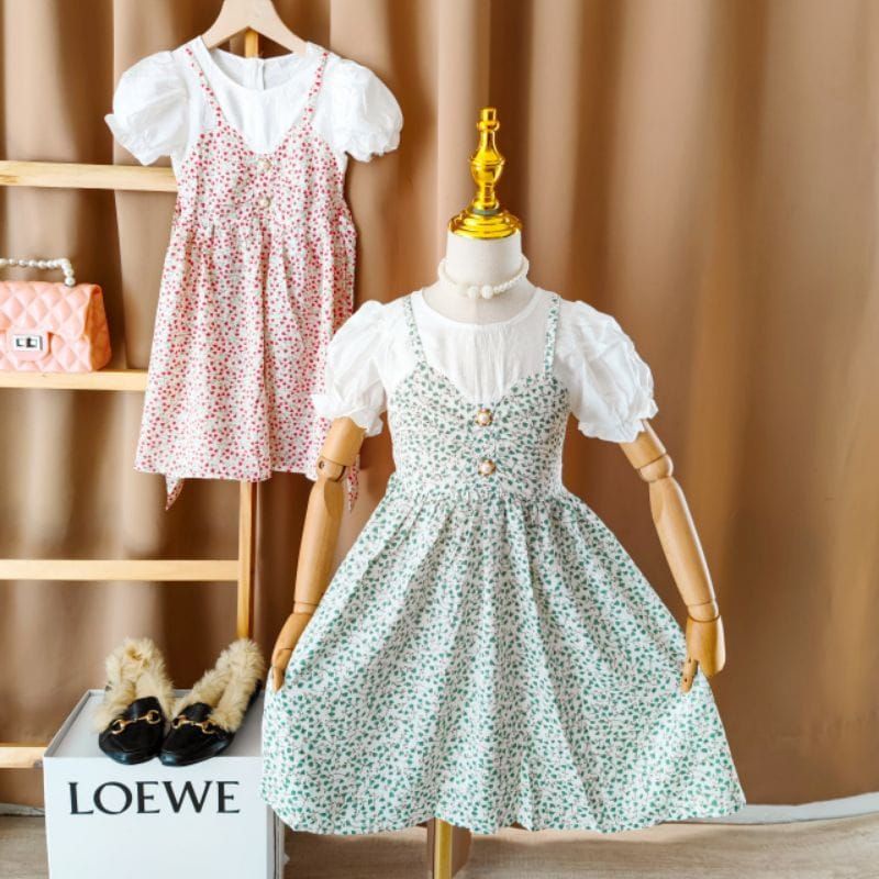 DRESS ANAK PEREMPUAN IMPORT/DRESS KOREA/DRESS BALOON SHORT SLEEVE BLOOMY IMPORT