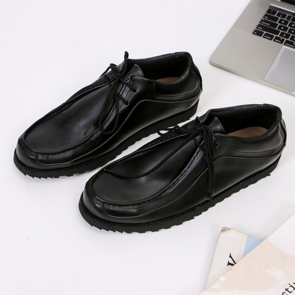 Valky Black | Sepatu Pria Hitam Loafers Tali Vintage Casual Klasik Original Kantor | FORIND x Giant Flames