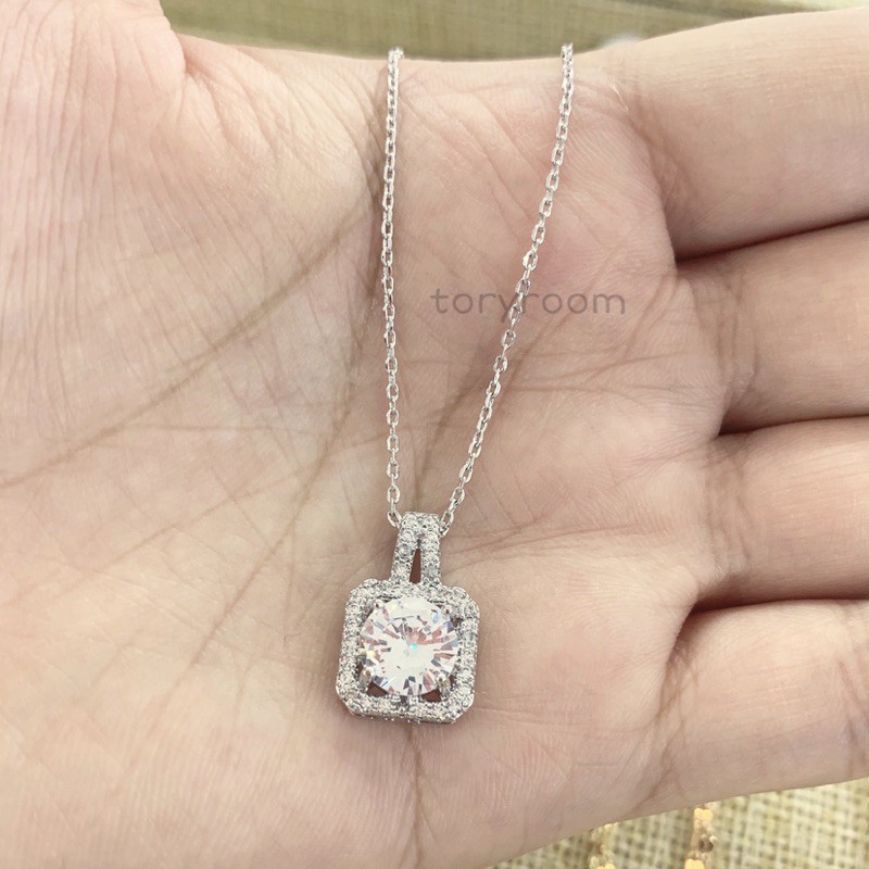 Kalung Silver square diamond pendant