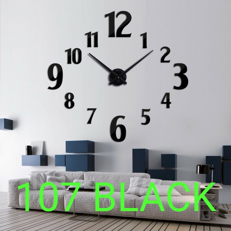 Jam Dinding Besar DIY 3D Giant Diameter 80-130cm Tempel Huruf Hiasan Angka Jumbo Raksasa Unik Aesthetic Minimalis-107 BLACK JUMBO