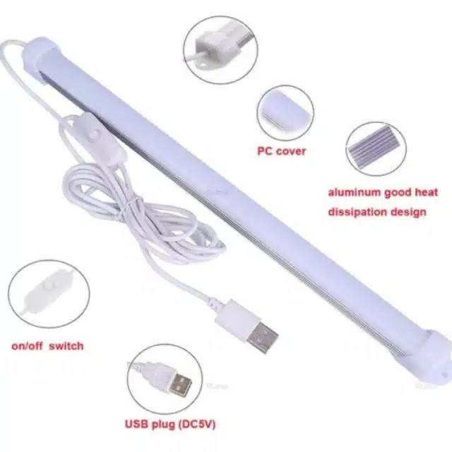 LAMPU NEON LED 37Cm USB PORTABLE EMERGENCY Lampu Neon Panjang Strip Tabung POWERBANK recharge LAMPU 