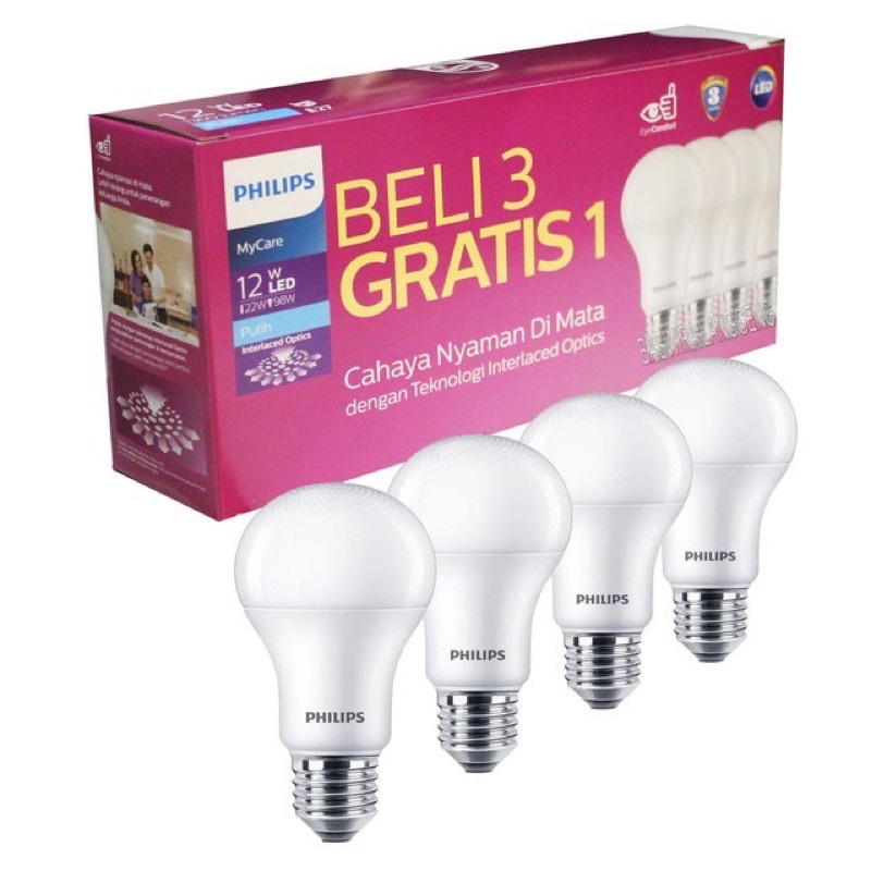 PAKET BOLA LAMPU PHILIPS 12Watt 12w 12 watt BELI 3 GRATIS 1 Mycare 12Watt