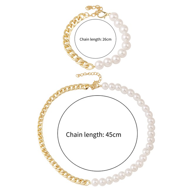 LRC Kalung - Gelang Fashion Golden Chain Pearl Bracelet