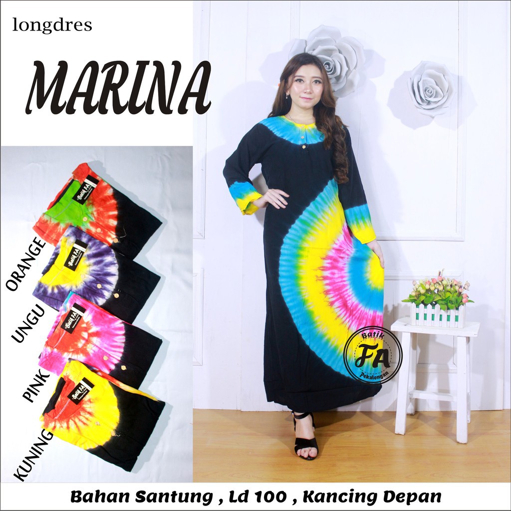 Longdres marina grosir baju lengan panjang daster pelangi murah wanita kekinian fashion batik solo