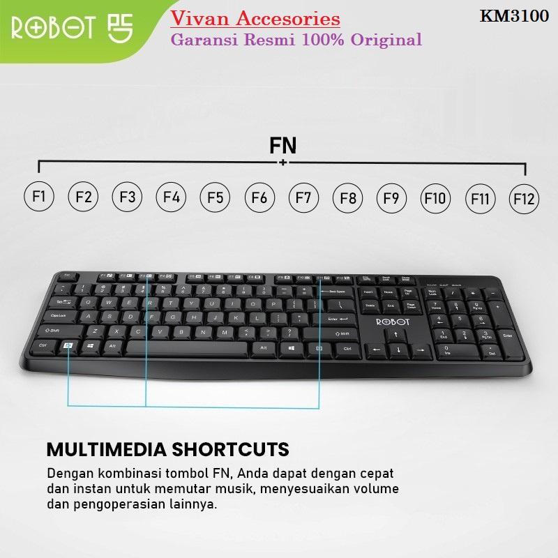 Robot KM3100 Combo Set Optical Mouse &amp; Keyboard Wireless 2.4G