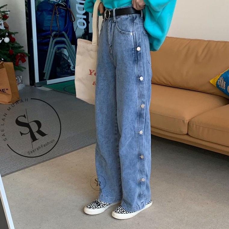 [GDT. 200421] Kulot Jeans Wanita Kancing Samping Penuh-High waist jeans-Outfit wanita kekinian Saera