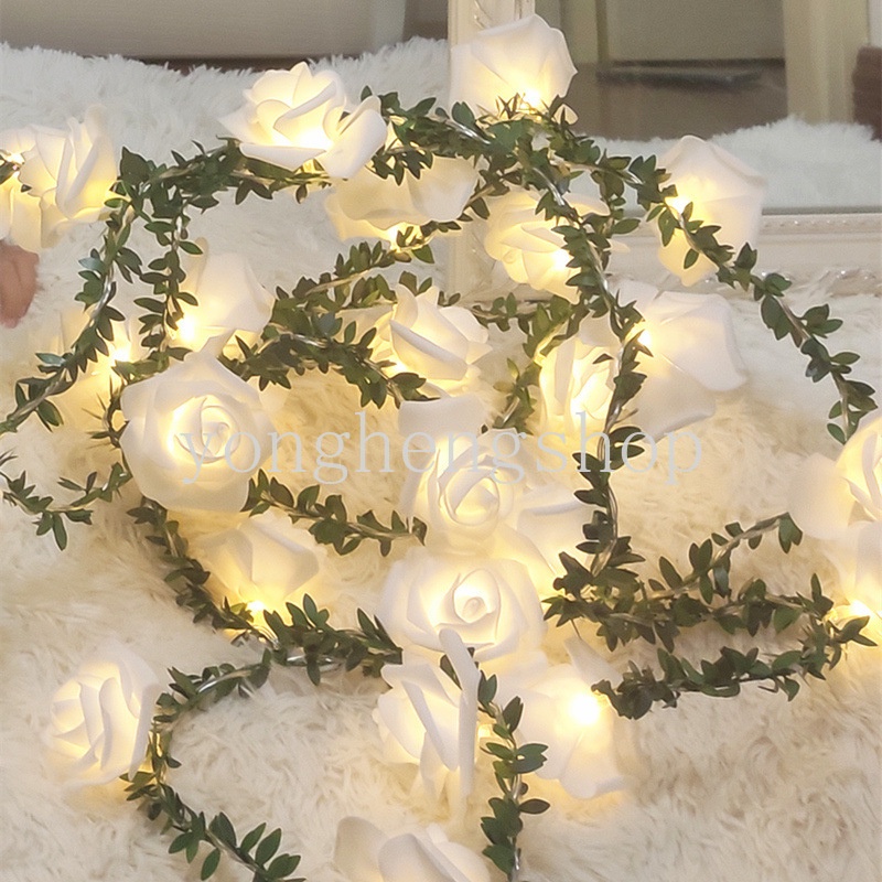 Lampu Tumblr LED Bentuk Bunga Mawar + Daun Hijau Untuk Dekorasi Pesta Natal / Pernikahan / Outdoor