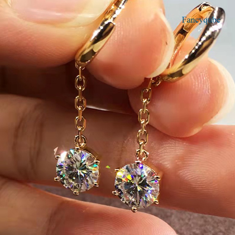 Fancyqube Anting Zircon Bahan Metal Gaya Korea Untuk Wanita