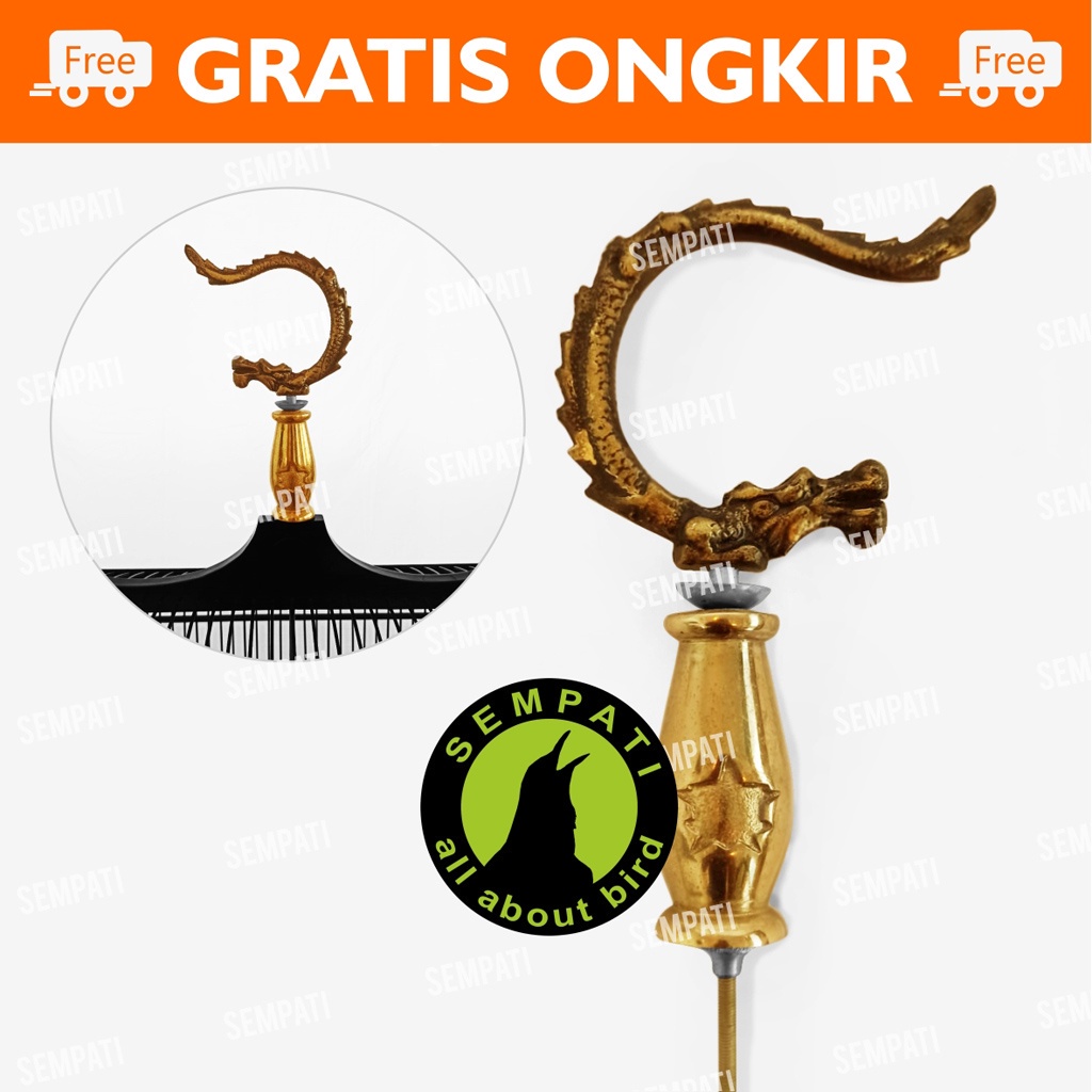 Gantungan Sangkar Burung Motif Naga Antik + Pion PCMI Gold Gantungan Cantolan Kandang Burung Murai Lovebird Pleci Kotak Branjangan Premium Fullset Pion Remi Emas