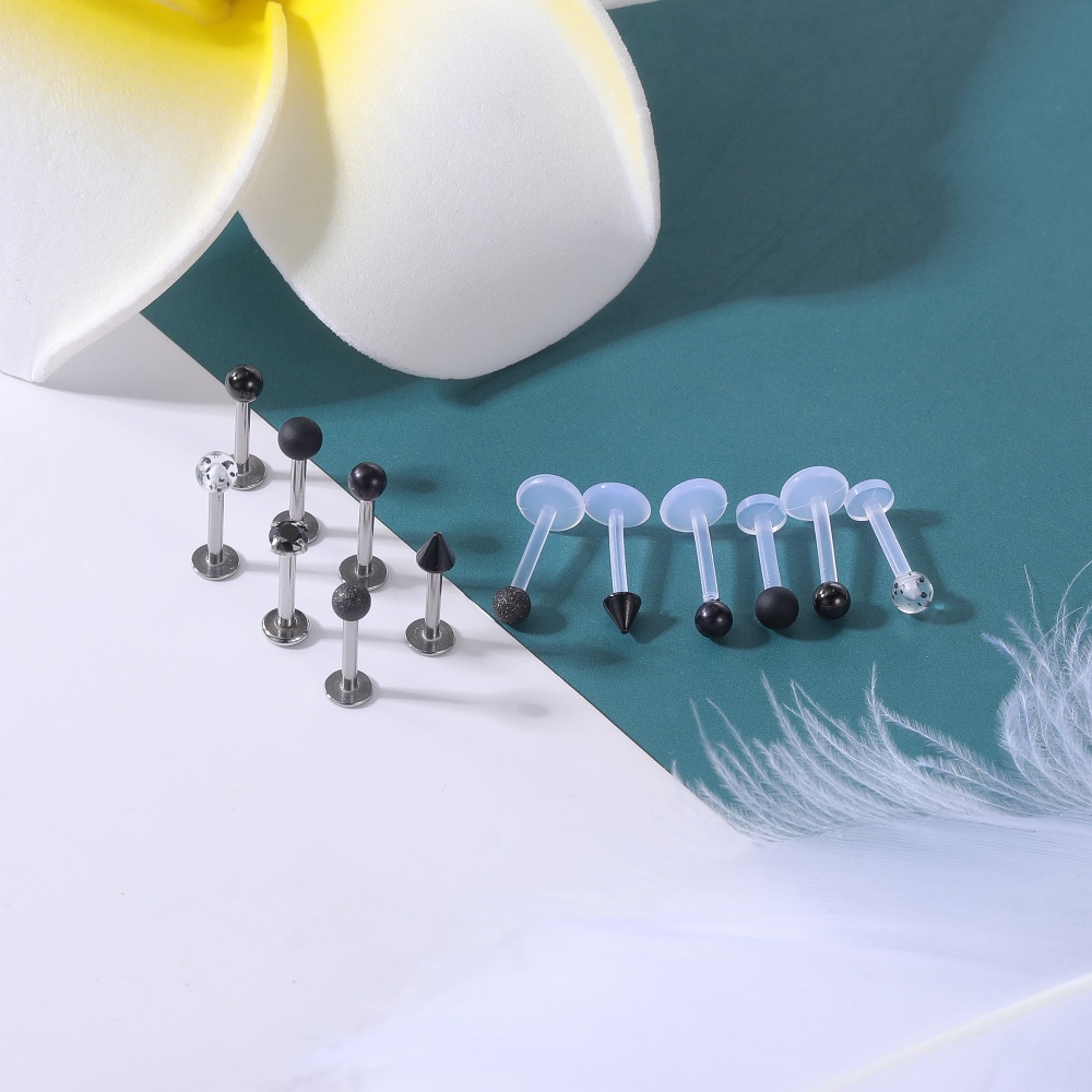 1 Set Anting Stud Kristal Akrilik Warna-Warni Bahan Stainless Steel Untuk Tindik Bibir Telinga