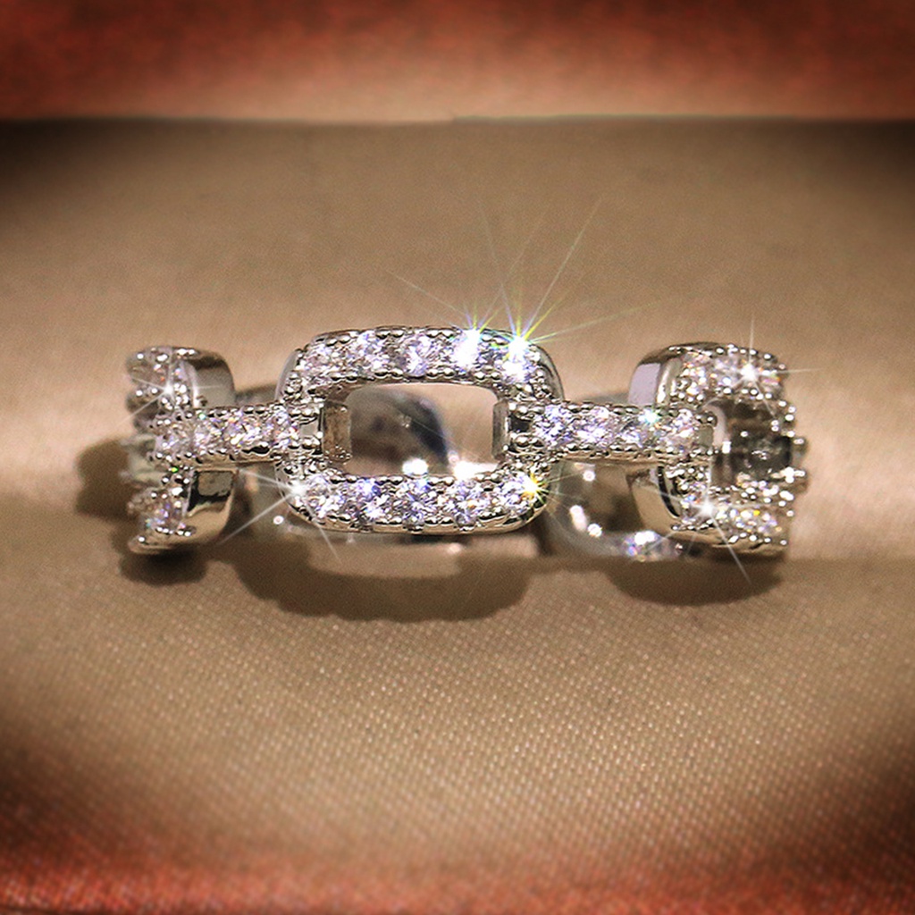 Hu Hu Hu Hu Hu Alat Bantu Pasang Kacamata♡ Cincin Rantai Tembaga Desain Geometri Hias Berlian Imitasi Untuk Wanita