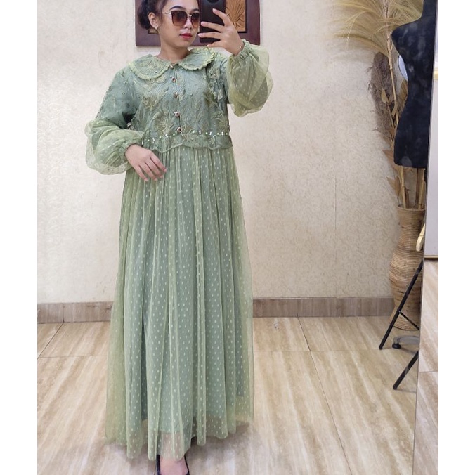 Gamis Tile  kombinasi Tile dot murah/dress wanita brukat/gamis Brukat wanita terbaru