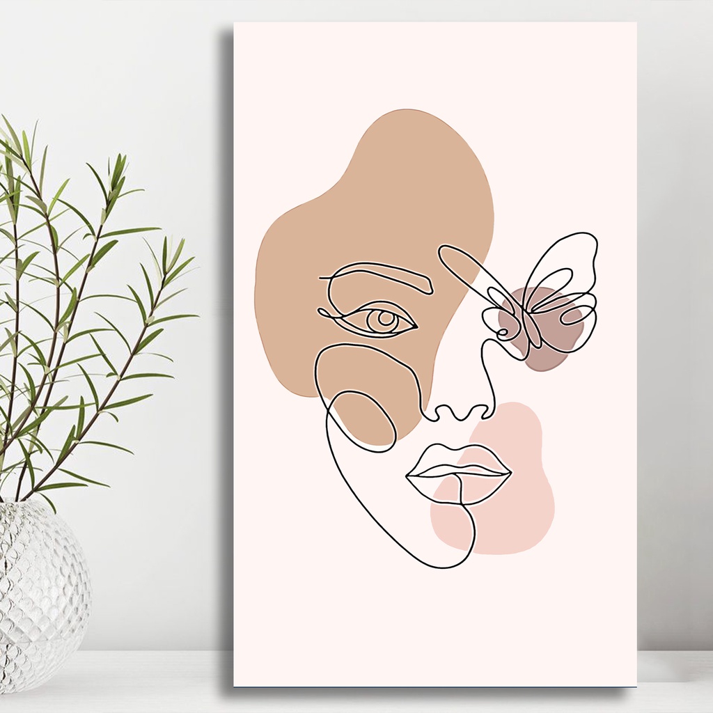 Dekorasi Kamar Pajangan Rumah Walldecor Poster Kayu Tema Abstract face Shape Girl Line Hiasan Dinding Ruang Tamu