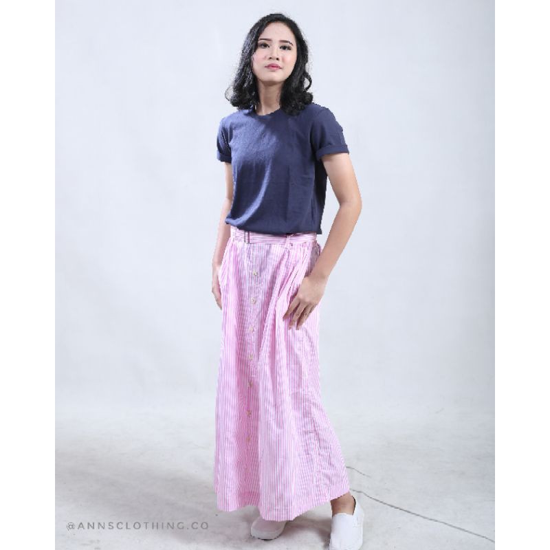 Rok Panjang Katun | Rok Panjang Garis | Rok Panjang Korea | Maxi Skirt
