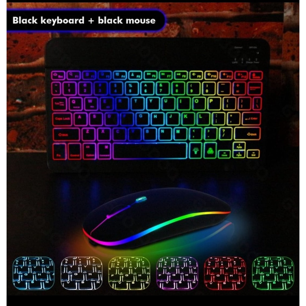 Keyboard Lampu RGB 10inch Mouse bluetooth &amp; Wireless Combo lampu 2in1