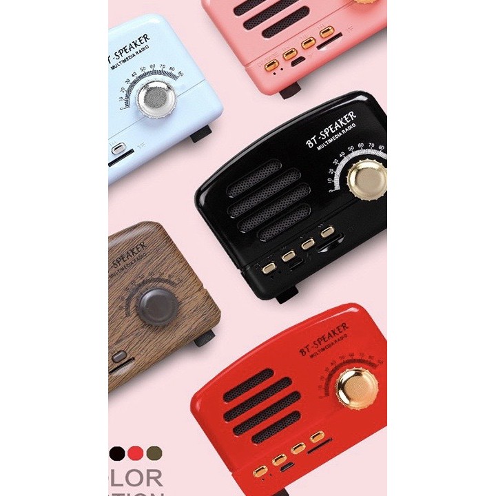 SPEAKER VINTAGE RETRO BLUETOOTH WIRELESS PORTABLE MINI, Model Radio Wooden Portable, BT-01 FREE CARD