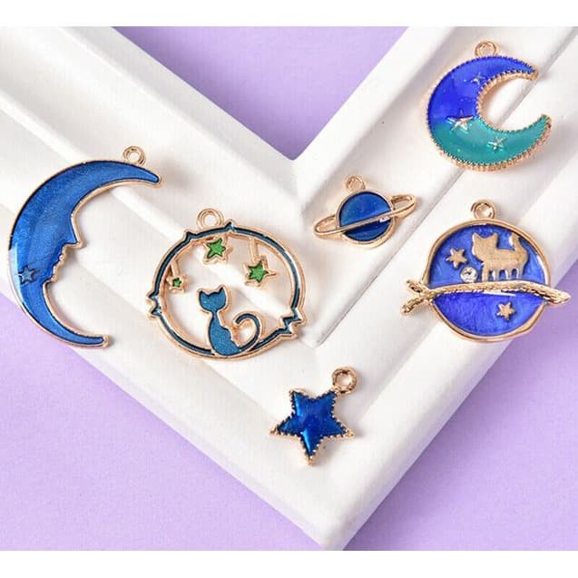 Moon Star Planet Enamel - Charm Bulan Bintang Planet (8pcs)