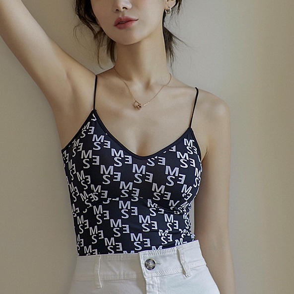 U-SHAPED BEAUTIFUL BACK CROP TANKTOP V-NECK KAMISOL MOTIF LEOPARD GARIS PREMIUM SLIM COTTON PATTERNE