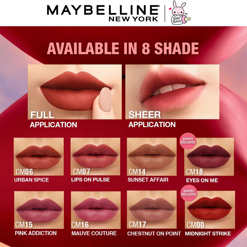 ❤ BELIA ❤ MAYBELLINE Cushion Mattes Lip Cream | Lip Matte | Lipstick | Matte Finish | Waterproof |  Lipstick Soft Velvet Finish Lembut &amp; Ringan BPOM