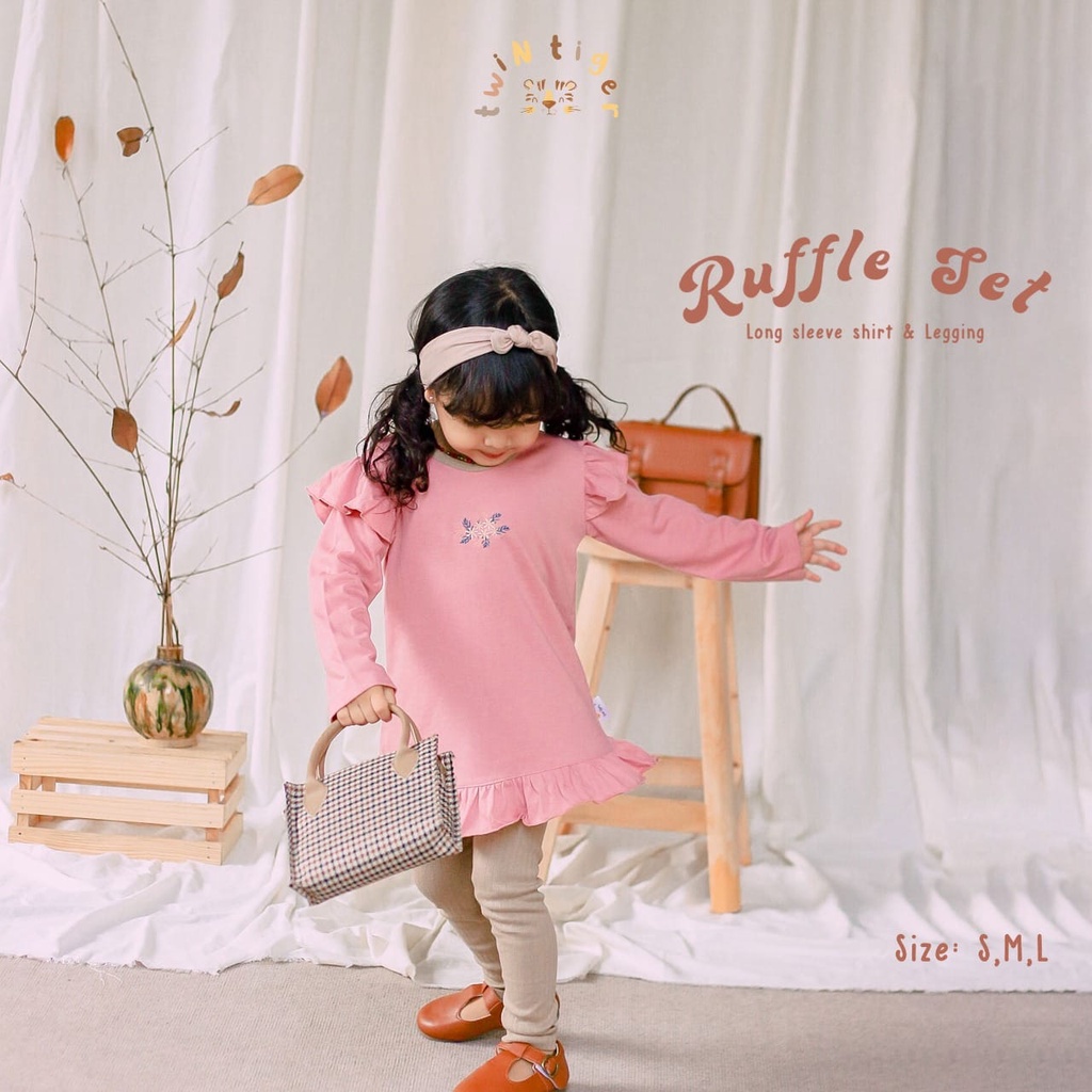 Twin Tiger Ruffle Set / Flare Set 1-4 Tahun Setelan Ruffle Legging Fashion Anak Perempuan Muslim / Raya / Lebaran CBKS