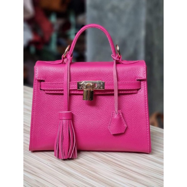 tas wanita Kelly kulit sapi IL ( Italian Leather)fuschia