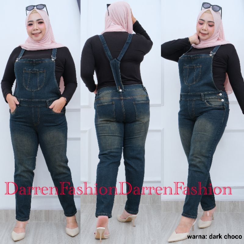 Celana Panjang Wanita Overall Jeans Stretch Jumbo Size 35-38