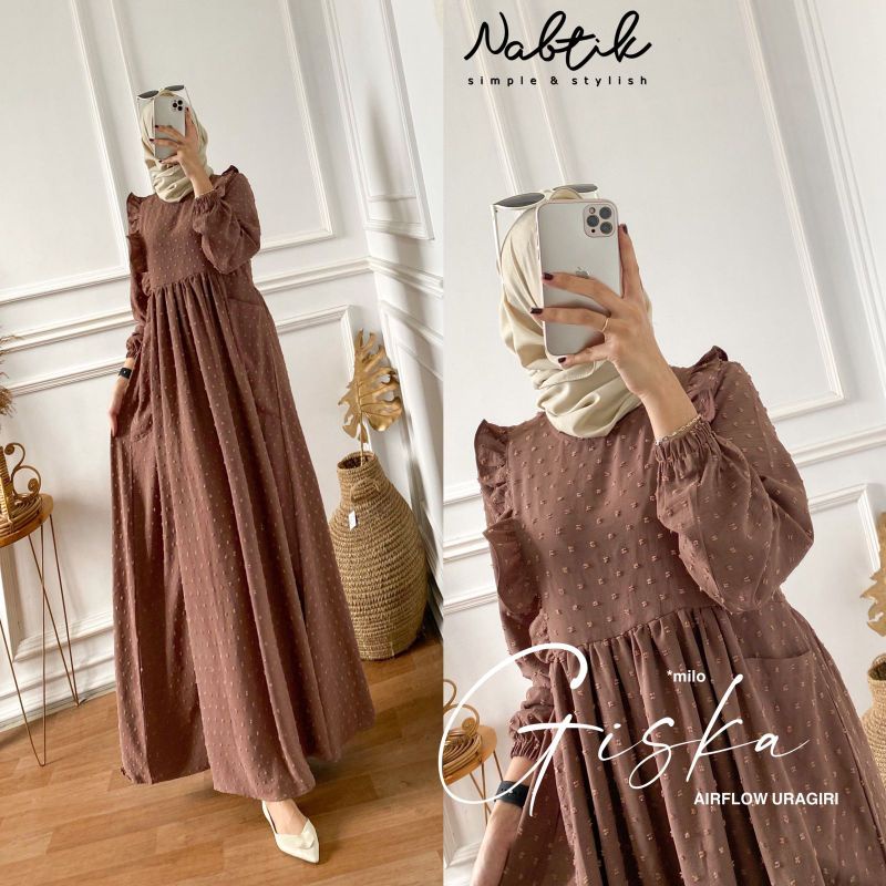 RESTOK LAGI GISKA WARNA BARU GAMIS MUSLIMAH [ NEW ] GISKA DRESS MAXY ORI BY NABTIK BAHAN AIRFLOW URA