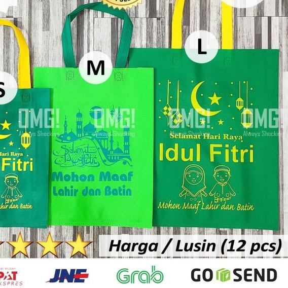 

♀ Goodie Bag Tas Spunbond Idul Fitri Lebaran bukan paper bag paperbag - Hijau Stabilo, M ☜